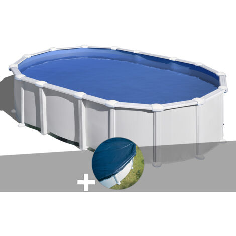 Kit piscine acier blanc Gré Haïti ovale 7,44 x 3,99 x 1,32 m + Bâche hiver