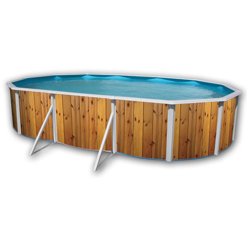 Kit piscine hors-sol acier TOI veta ovale décoration bois 6.40 x 3.66 x 1.20m