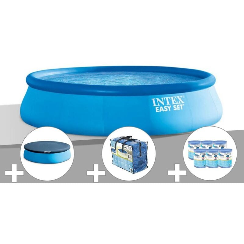 Kit piscine autoportée Intex Easy Set 3,96 x 0,84 m + Bâche de protection + Bâche à bulles + 6 cartouches de filtration - Bleu