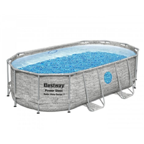 Piscine hors sol 427 x 250 x 100 cm BESTWAY tubulaire ovale Power Steel™ SwimVista™ effet rotin avec hublots