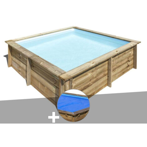 Kit piscine bois Gré City 2,25 x 2,25 x 0,68 m + Bâche à bulles