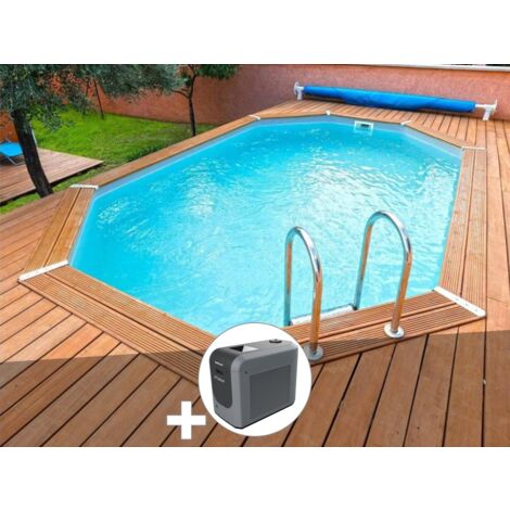Kit piscine bois Ubbink Azura 4,90 x 3,55 x 1,30 m - Liner beige + Poolican