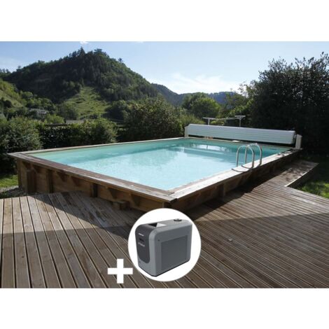 Kit piscine bois Ubbink Linéa 6,50 x 3,50 x 1,40 m - Liner gris + Poolican