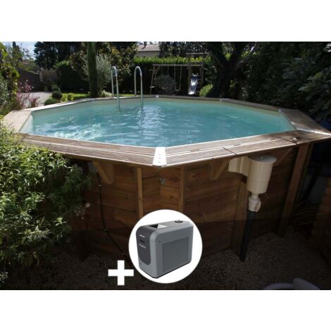 Kit piscine bois Ubbink Océa 4,30 x 1,20 m - Liner gris + Poolican