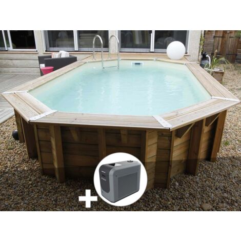 Kit piscine bois Ubbink Océa 5,50 x 3,55 x 1,20 m - Liner bleu + Poolican