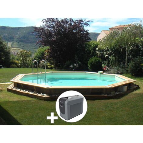 Kit piscine bois Ubbink Océa 5,80 x 1,30 m - Liner beige + Poolican