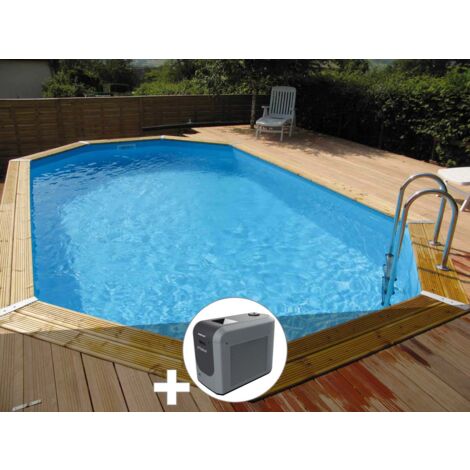 Kit piscine bois Ubbink Océa 6,10 x 4,00 x 1,30 m - Liner bleu + Poolican