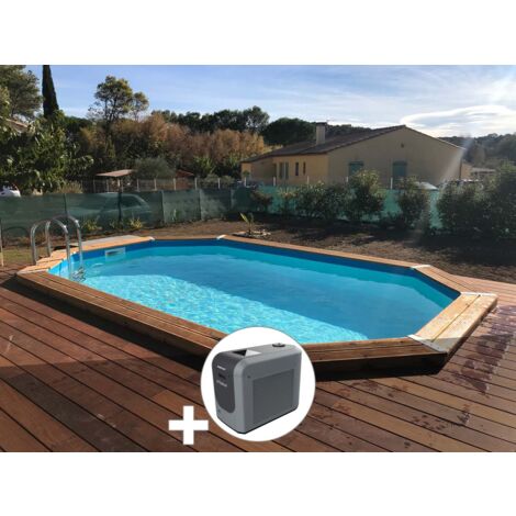 Kit piscine bois Ubbink Sunwater 4,90 x 3,00 x 1,20 m - Liner bleu + Poolican