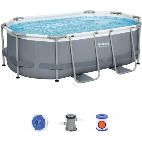 Kit piscine complet BESTWAY – Spinelle grise – piscine ovale tubulaire 3x2 m, pompe de filtration et kit de réparation inclus
