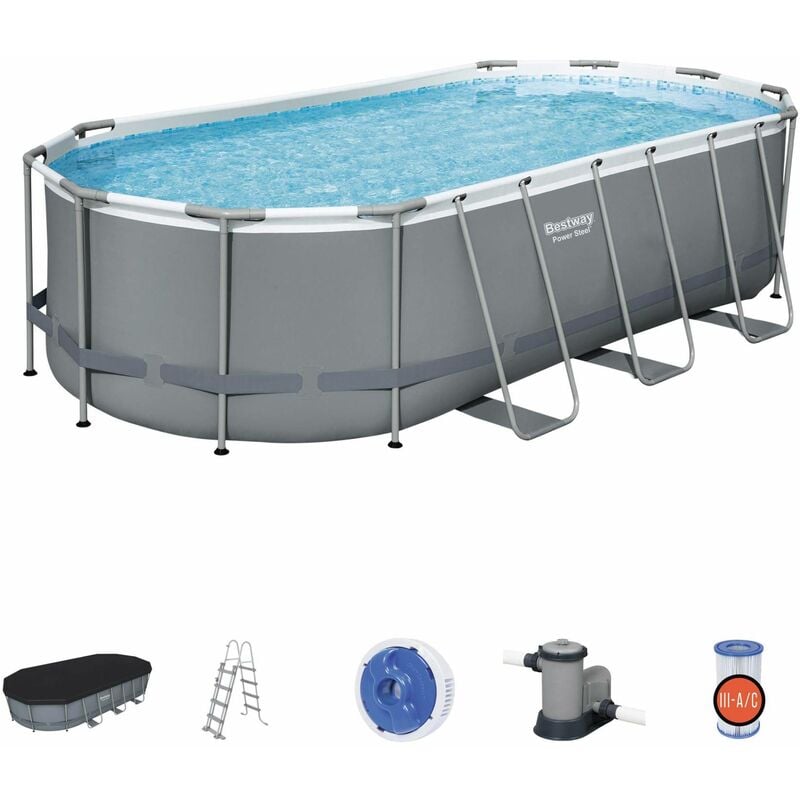 Kit piscine complet Bestway Spinelle grise – piscine ovale tubulaire pompe de filtration et kit de réparation inclus 5x3 m