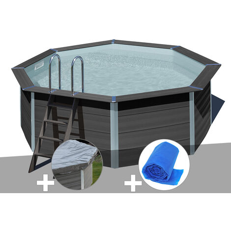 Kit piscine composite Gré Avant-Garde ronde 4,10 x 1,24 m + Bâche hiver + Bâche à bulles