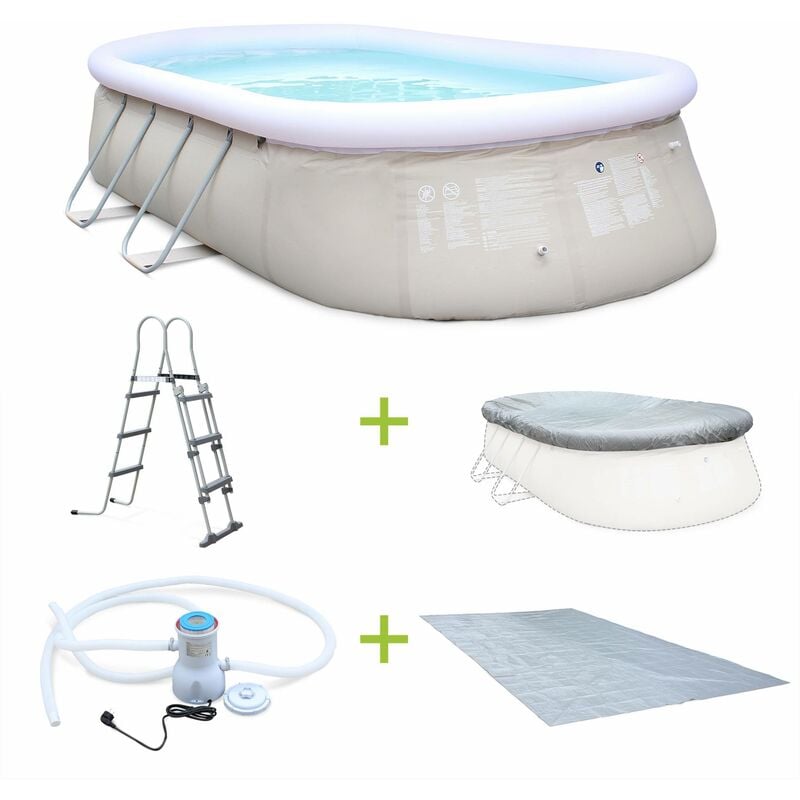 Kit piscine géante complet - Onyx grise - autoportante ovale 5.4x3m avec pompe de filtration. bâche de protection. tapis de sol et échelle. piscine