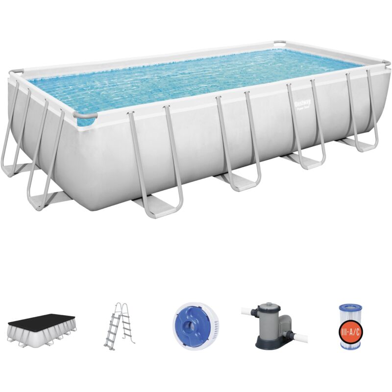 Bestway - Piscine hors sol rectangle Power Steel 549 x 274 x 122 cm gris clair