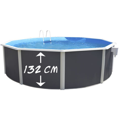 Kit piscine hors-sol acier ronde Ø350x132cm – 11.500L – Filtre à sable 3,6 m³/h – Liner 0,40 mm bleu – Échelle 1,45 m – TOI