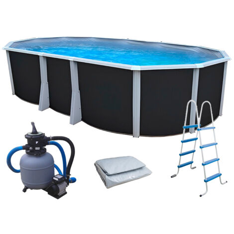 Kit piscine hors-sol acier Toi ANTHRACITE IBIZA COMPACT ovale 640X366X132cm liner gris