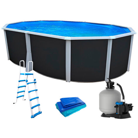 Kit piscine hors-sol acier Toi ANTHRACITE IBIZA ovale 550X366X132cm filtre à sable