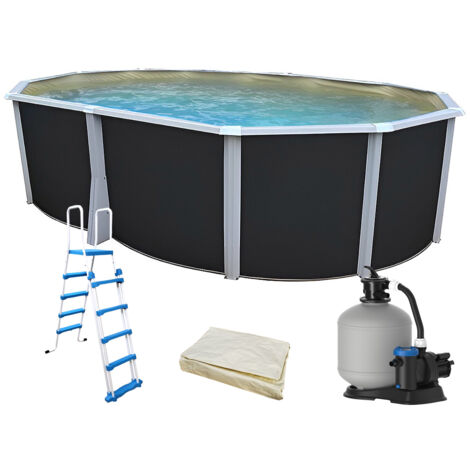 Kit piscine hors-sol acier Toi ANTHRACITE IBIZA ovale 550X366X132cm liner beige