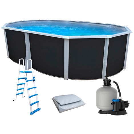 Kit piscine hors-sol acier Toi ANTHRACITE IBIZA ovale 550X366X132cm liner gris