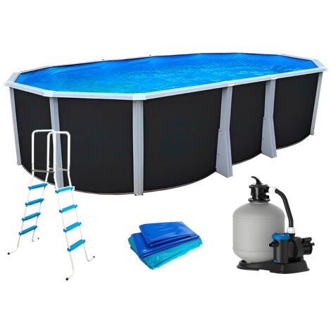 Kit piscine hors-sol acier Toi ANTHRACITE IBIZA ovale 640X366X132cm filtre à sable