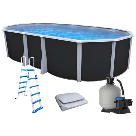 Kit piscine hors-sol acier Toi ANTHRACITE IBIZA ovale 640X366X132cm liner gris