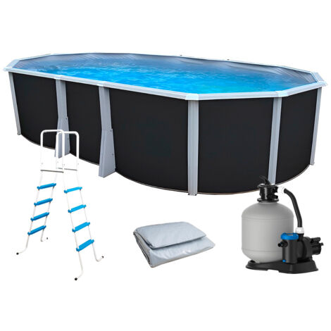 Kit piscine hors-sol acier Toi ANTHRACITE IBIZA ovale 640X366X132cm liner gris