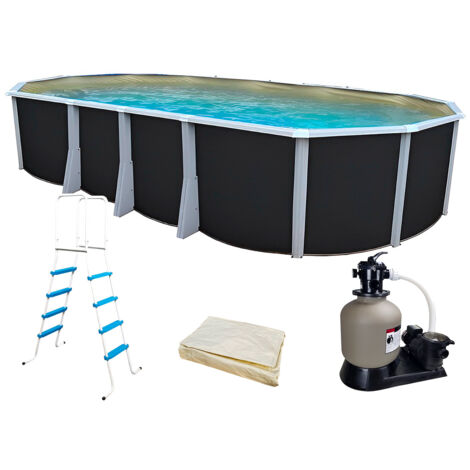 Kit piscine hors-sol acier Toi ANTHRACITE IBIZA ovale 730X366X132cm liner beige
