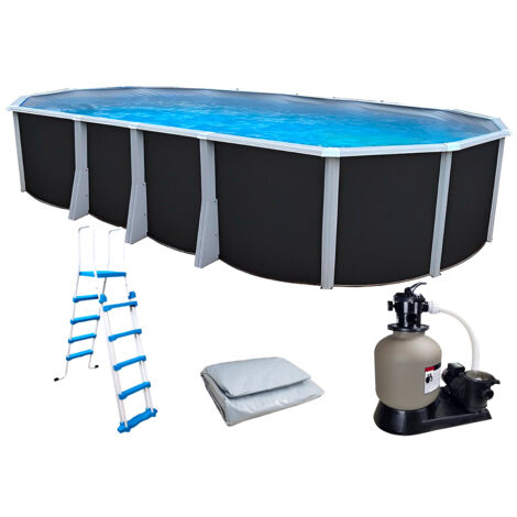 Kit piscine hors-sol acier Toi ANTHRACITE IBIZA ovale 730X366X132cm liner gris