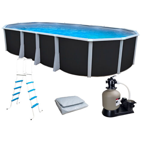 Kit piscine hors-sol acier Toi ANTHRACITE IBIZA ovale 945X457X132cm liner gris