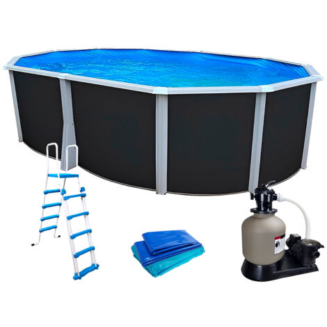 Kit piscine hors-sol acier Toi ANTHRACITE IBIZA PRESTIGIO ovale 550X366X132cm liner 0,60mm