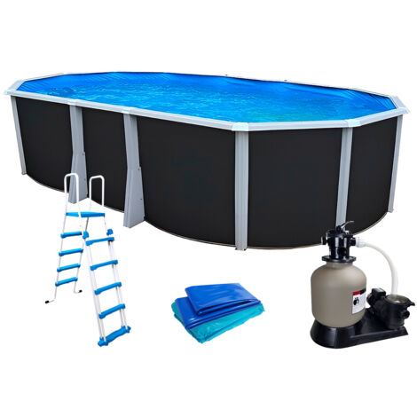 Kit piscine hors-sol acier Toi ANTHRACITE IBIZA PRESTIGIO ovale 640X366X132cm liner 0,60mm