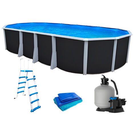 Kit piscine hors-sol acier Toi ANTHRACITE IBIZA PRESTIGIO ovale 730X366X132cm liner 0,60mm