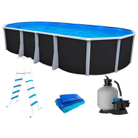 Kit piscine hors-sol acier Toi ANTHRACITE IBIZA PRESTIGIO ovale 730X366X132cm liner 0,60mm