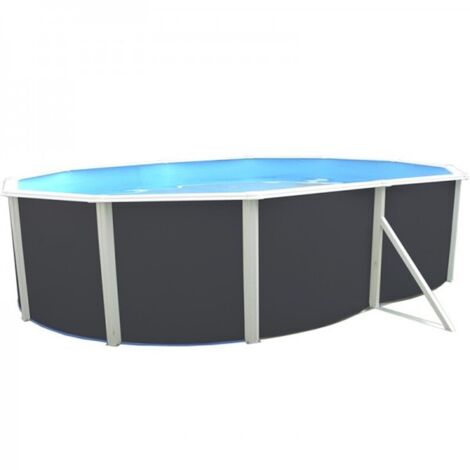 Kit piscine hors-sol acier Toi ANTHRACITE PRESTIGIO 120 ovale 550X366X120cm filtre à sable