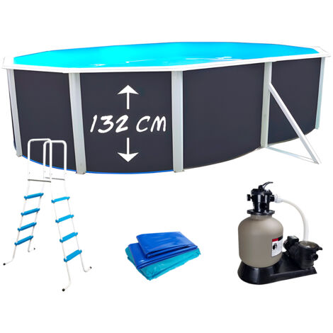 Kit piscine hors-sol acier Toi ANTHRACITE PRESTIGIO ovale 550X366X132cm filtre à sable