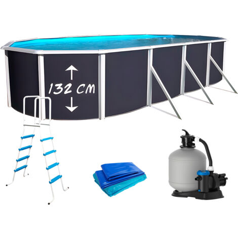 Kit piscine hors-sol acier Toi ANTHRACITE PRESTIGIO ovale 915X457X132cm filtre à sable