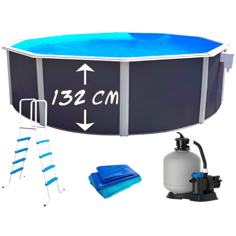Kit piscine hors-sol acier Toi ANTHRACITE PRESTIGIO ronde Ø350x132cm liner 0.60mm