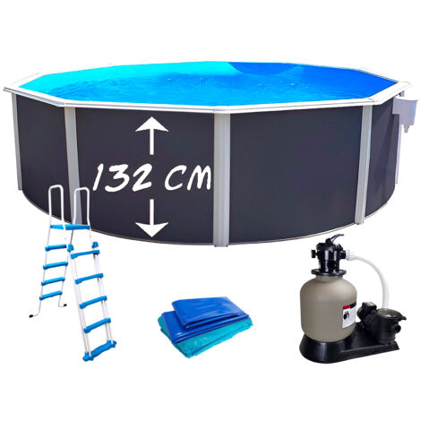 Kit piscine hors-sol acier Toi ANTHRACITE PRESTIGIO ronde Ø460x132cm liner 0.60mm
