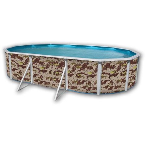 Kit piscine hors-sol acier Toi CAMUFLAJE ovale 6.40 x 3.66 x 1.20m décor camouflage
