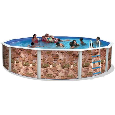 Kit piscine hors-sol acier Toi ROCALLA ronde Ø6.40 x 1.20m décor pierre