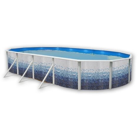 Kit piscine hors-sol acier Toi TRENCADIS ovale 7.30 x 3.66 x 1.20m décor céramique