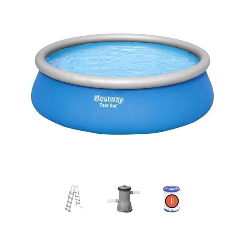 Bestway - Kit Piscine hors sol autoportante Fast Set - 457 x 122 cm - Ronde (Livrée avec filtre a cartouche + échelle de sécu