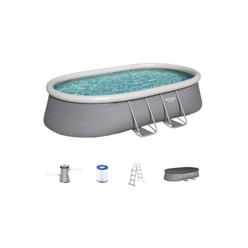 Bestway - Kit Piscine hors sol autoportante Fast Set - 488 x 305 x 107cm - Ovale (avec filtre, échelle, bâche, cartouche)