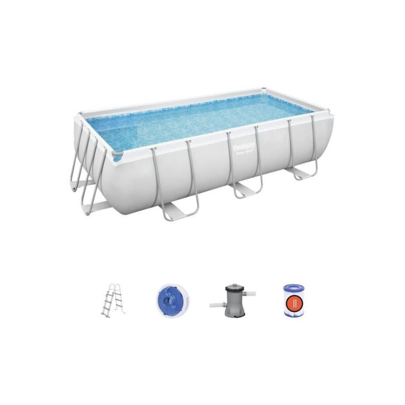 Bestway - Kit Piscine hors sol tubulaire Power Steel™ - 404 x 201 x 100 cm - Rectangulaire (Livrée avec échelle, pompe et