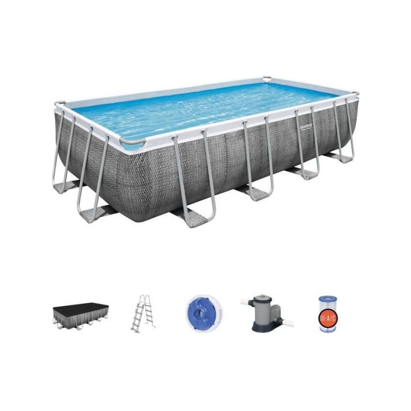 Bestway - Kit Piscine hors sol tubulaire Power Steel™ - 549 x 274 x 122 cm - Rectangulaire (Avec pompe, échelle, bâche)