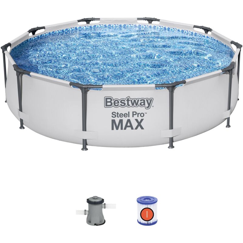 Bestway - Kit Piscine hors sol tubulaire Steel Pro Max™ - 305 x 76 cm - Ronde (Avec épurateur a cartouche et pompe de filtratio