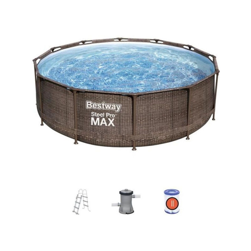 Bestway - Kit Piscine hors sol tubulaire Steel Pro Max™ - 366 x 100 cm - Ronde (Livrée avec filtre a cartouche, échelle et dif
