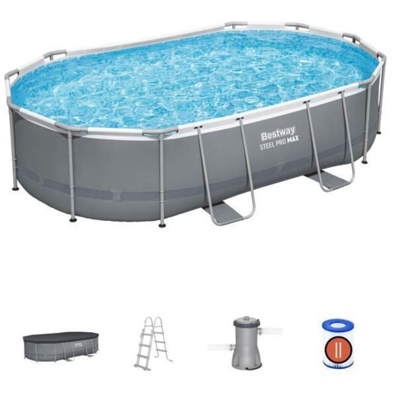 Kit Piscine hors sol tubulaire BESTWAY Steel Pro Max™ 488 x 305 x 107 cm Ovale Filtre à cartouche échelle