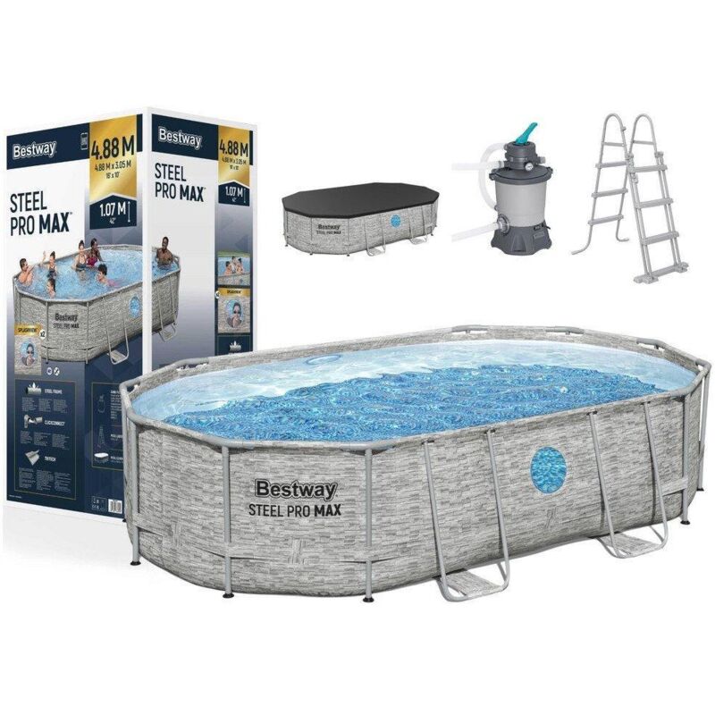 Kit Piscine hors sol tubulaire BESTWAY Steel Pro Max™ 488 x 305 x 107 cm Ovale Filtre à sable bâche échelle - vue 2