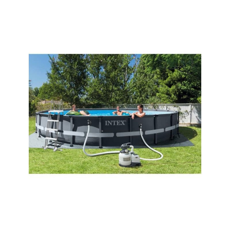 Intex - Kit Piscine hors sol tubulaire Ultra xtr - 610 x 122 cm - Ronde (Filtre a sable, bâche, tapis de sol, échelle) - 26334