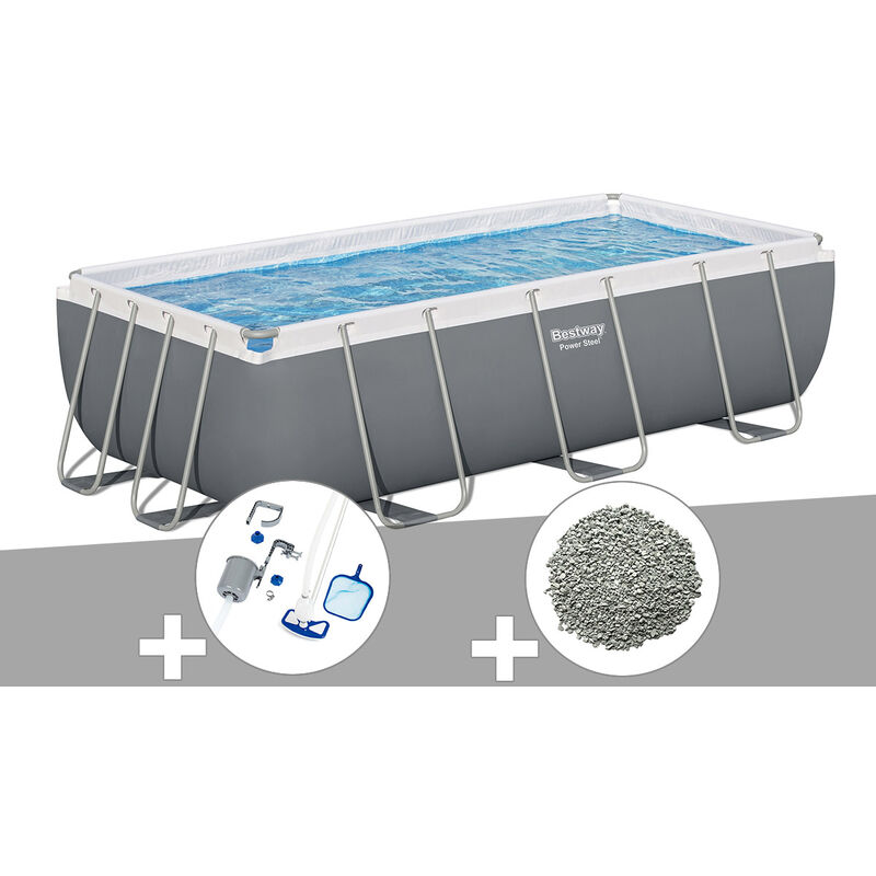 Bestway - Kit piscine tubulaire Power Steel rectangulaire 4,04 x 2,01 x 1,00 m + Kit d'entretien + 10 kg de zéolite